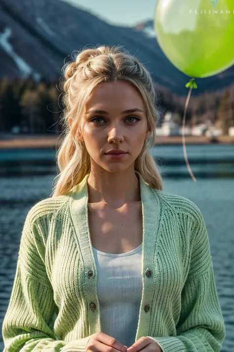 perfect cinematic shoot of a beautiful woman (EPSt3phL33-360:.99), a woman standing at a (modest frozen lakeside), perfect platinum blonde top knot updo, wearing sexy (Lime Green Ribbed knit cardigan with balloon sleeves:1.2), (people in background:1.1), (detailed background:1.1), (face focus), modelshoot style, (extremely detailed CG unity 8k wallpaper), professional majestic (photography by Evan Anderman:1.1), 24mm, exposure blend, hdr, extremely intricate, High (Detail:1.1), dramatic, soft cinematic light, (looking at viewer), (detailed atmosphere), 8k, highly detailed, rich environment, 4k textures, soft cinematic light, elegant, ((((cinematic look)))), soothing tones, insane details, hyperdetailed, ("Dreams into reality with SDKoh!":1.1), (epiCPhoto)