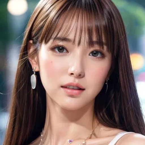 black hair, hair bobbles, longeyelashes, solid circle eyes, light smile, mole under eye, heart earrings, light smile, shy, puckered lips, Surrealism, drop shadow, stereogram, pov, atmospheric perspective, depth of field, first-person view, f/1.8, 8k, super detail, ccurate, best quality, highres, best quality,full body