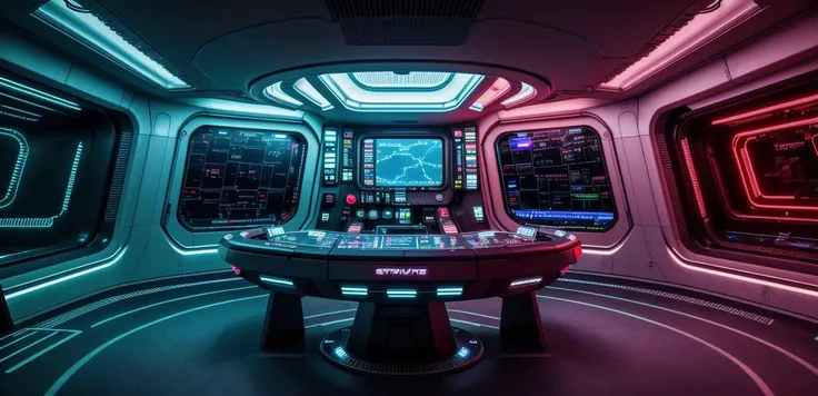 <lora:spaceship bridge-v1.0:1> spaceship bridge, neon lighting, sharp, realistic, 4k, film grain, bokeh, red and white