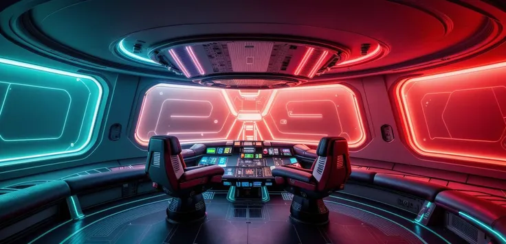 <lora:spaceship bridge-v1.0:1> spaceship bridge, neon lighting, sharp, realistic, 4k, film grain, bokeh, red and white