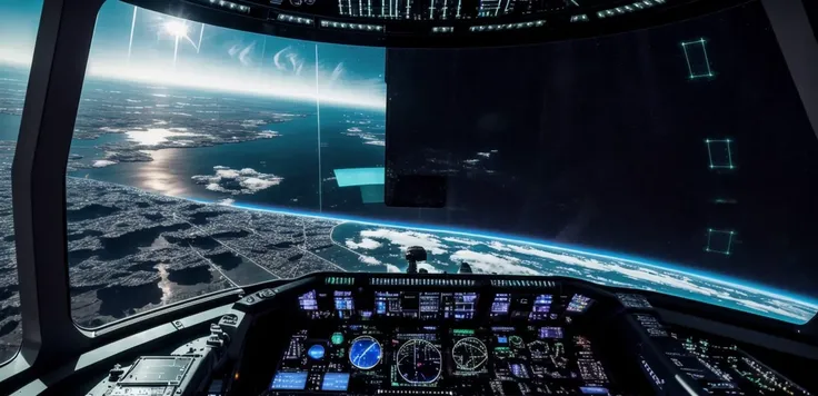 <lora:spaceship bridge-v1.0:1> spaceship bridge, view of earth globe through cockpit, sharp, realistic, 4k, film grain, bokeh, white color scheme