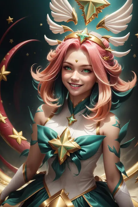 (Masterpiece:1.4), (best quality:1.2), <lora:star_guardian_neeko-000014:1>, star guardian neeko, 1girl, multicolored hair, dress, star guardian \(league of legends\), magical girl, tail, hair ornament, smile