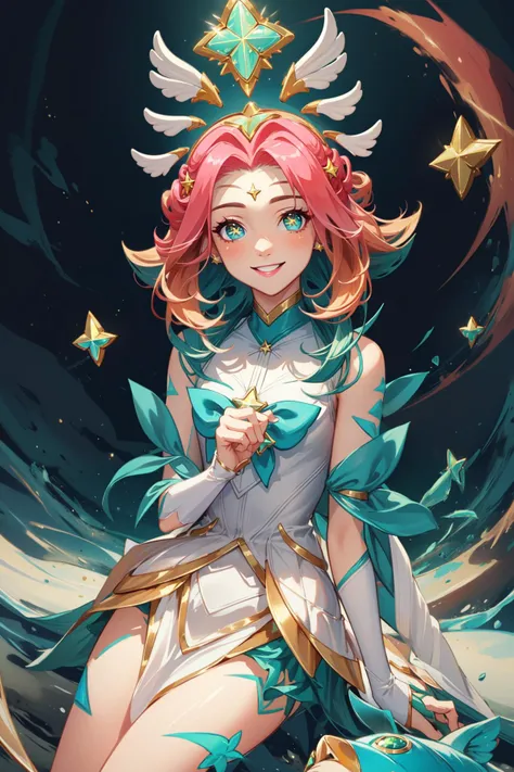 (Masterpiece:1.4), (best quality:1.2), <lora:star_guardian_neeko-000014:1>, star guardian neeko, 1girl, multicolored hair, dress, star guardian \(league of legends\), magical girl, tail, hair ornament, smile