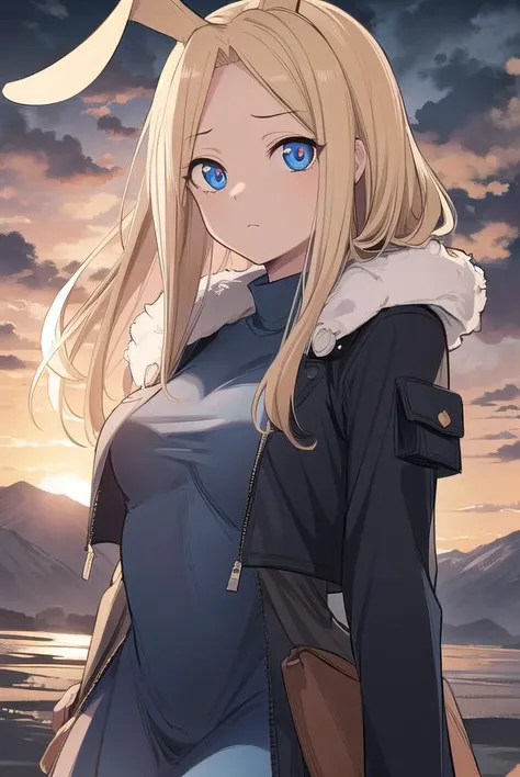 hyejin, <lora:hyejin manhwa-lora-nochekaiser:1>,
hyejin, blonde hair, animal ears, rabbit ears, (parted bangs:1.5), long hair, (forehead:1.2), sidelocks,
BREAK jacket, fur trim, long sleeves, dress, turtleneck,
BREAK outdoors, nature, forest, sky, sun, cloud,
BREAK looking at viewer, (cowboy shot:1.5),
BREAK <lyco:GoodHands-beta2:1>, (masterpiece:1.2), best quality, high resolution, unity 8k wallpaper, (illustration:0.8), (beautiful detailed eyes:1.6), extremely detailed face, perfect lighting, extremely detailed CG, (perfect hands, perfect anatomy),