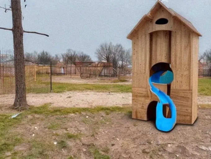 strange and creepy (wooden sculpture character) on the kids playground, (weirdcore)