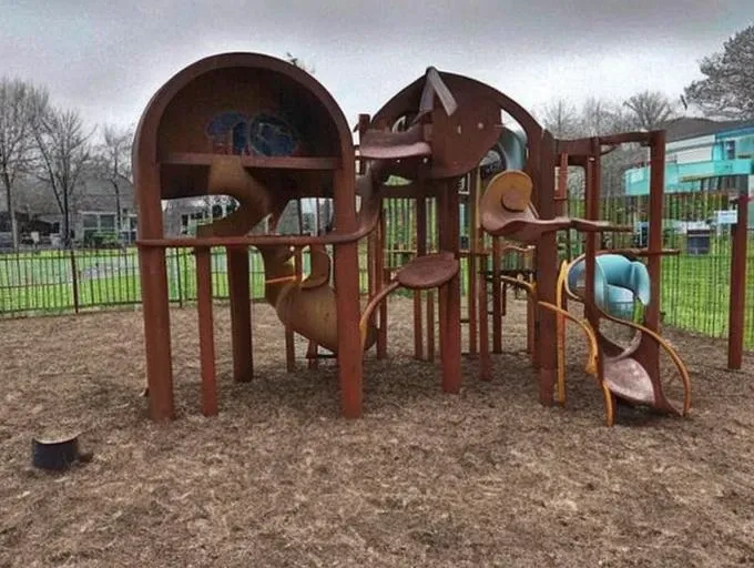 strange and creepy (wooden sculpture) on the kids playground, (weirdcore)