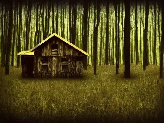 strange and creepy (wooden (character)), in front of backdrop of the forest, eyes flying (((weirdcore)))