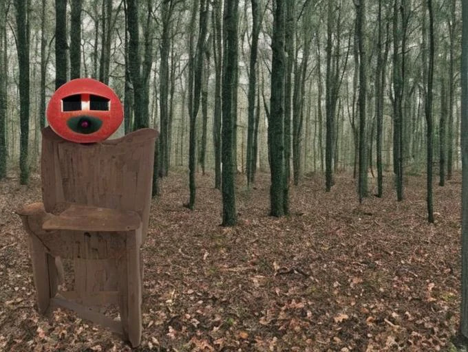 strange and creepy (wooden (character)), in front of backdrop of the forest, (((weirdcore)))