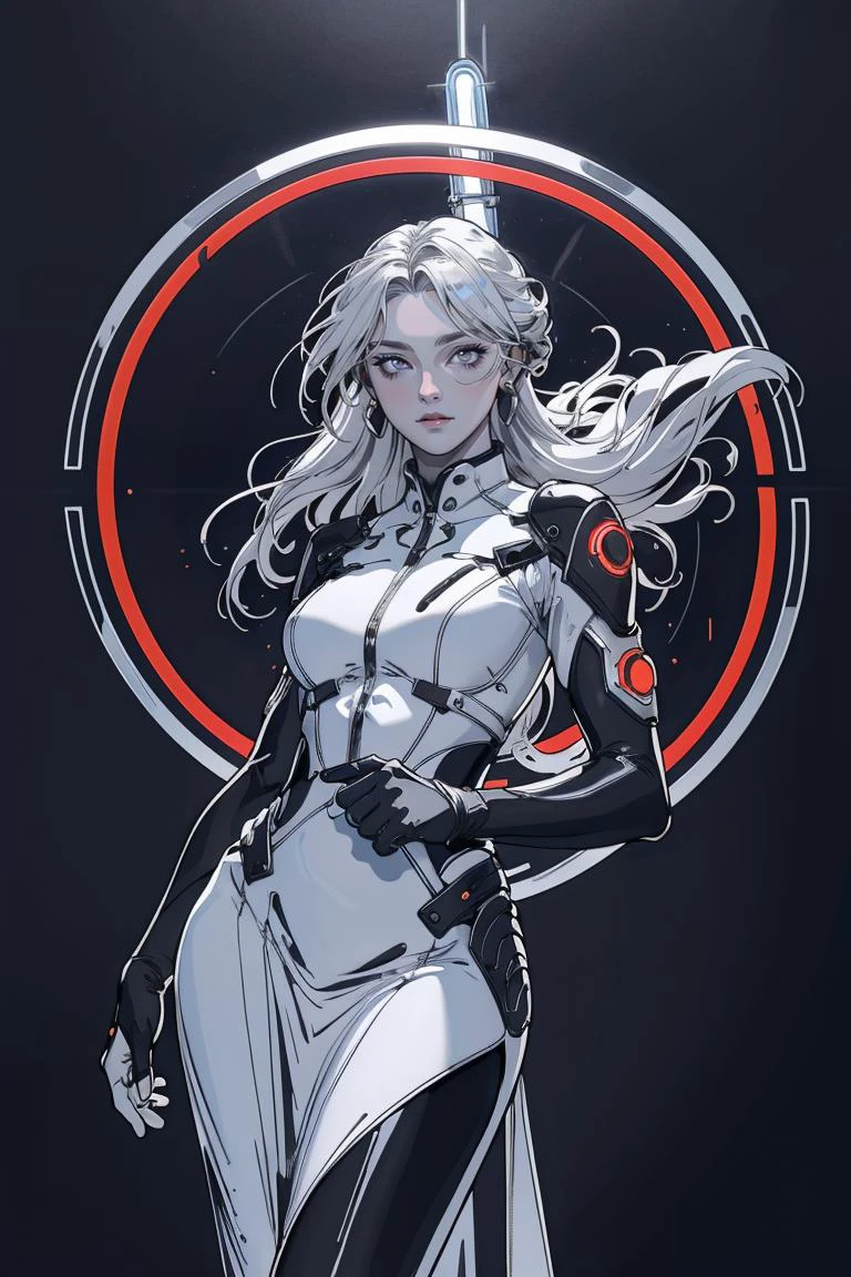 (masterpiece, high resolution:1.3),beautiful android, (smooth metallic skin:1.2), (piercing silver eyes:1.2), (long flowing hair made of fiber-optic strands:1.1), wearing an elegant (form-fitting silver dress:1.2), in a futuristic cityscape, (reflective glass buildings:1.2), (glowing neon lights:1.2), , dynamic pose, contrapposto, confident expression, cool color palette, sleek and futuristic atmosphere <lora:mechaarmor_v0.7:0.5> mechaarmor <lora:EF-Painted_poster_V1:0.95> Painted poster, 1girl <lora:AMB-Purple Glimmer:0.5> glimmer <lora:ST-Alphonse Mucha:0.25> alphonse mucha <lora:EF-neonlight_V1_loha_upload:0.25> neonlight\(ttp\) <lora:EF-CircleArt_Sora_SD15:0.5> Circle<lora:EF-GoodHands-beta2:0.5><lora:EF-GoodHands-beta2:0.5>