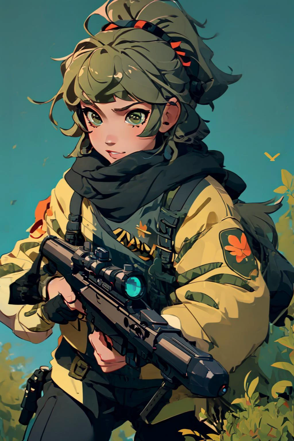 1giirl, <lora:50CaliberV2:1> 50Caliber, holding sniper,trigger discipline,, (masterpiece, best quality)