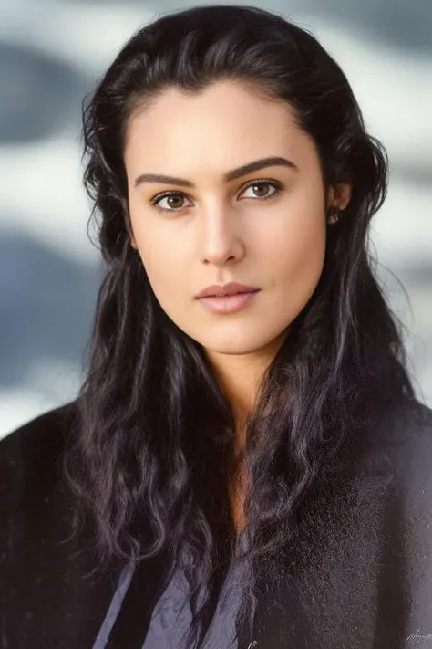 close up portrait of a woman. mbell00,<lora:Monica Bellucci:1> black long hair, wearing a fur coat, looking at camera , high detailed face, blue eyes, majestic hair, (high detailed skin:1.2), behind the glacier mountains, snow 8k uhd, dslr, soft lighting, high quality, film grain, Fujifilm XT3