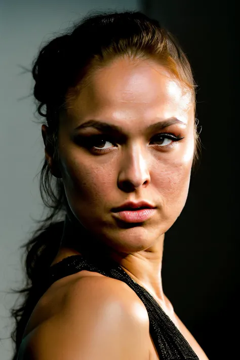 photoshoot of rondaRou1, detailed skin texture, (blush:0.2), (goosebumps:0.3), (black dress), subsurface scattering, Photorealistic, Hyperrealistic, Hyperdetailed, analog style, hip cocked, demure, detailed skin, matte skin, soft lighting, subsurface scattering, realistic, heavy shadow, masterpiece, best quality, ultra realistic, 8k, golden ratio, Intricate, High Detail, film photography, soft focus
