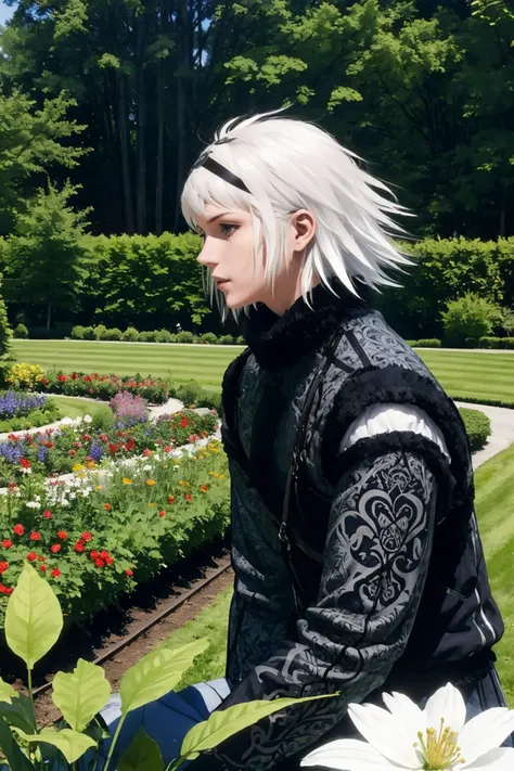 <lora:nier_brother-10:0.8> 1boy, white_hair, 
masterpiece, best quality, absurdres, from side, garden
