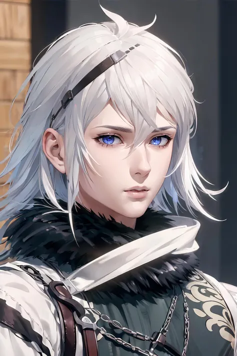 ((masterpiece)), ((best quality)), ((8k wallpaper)), ((high detailed)),1boy, portrait, white_hair, looking at viewer, face, beautiful face, handsome, upper body, <lora:nier_brother:0.8>