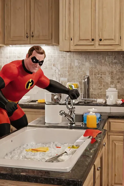 <lora:HelenParrXL:0.8> helenparr in the kitchen doing dishes
