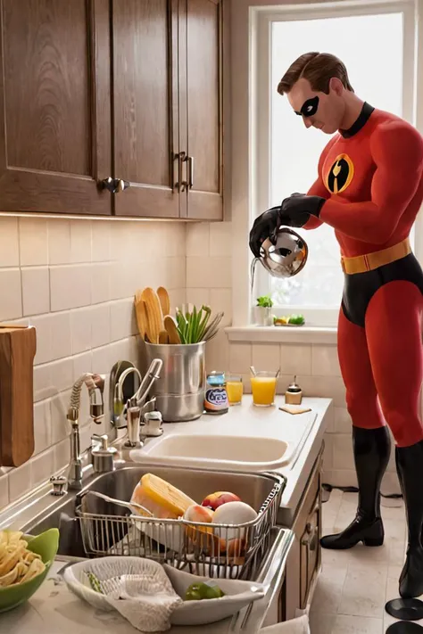 <lora:HelenParrXL:0.8> helenparr in the kitchen doing dishes
