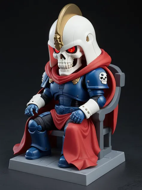 high quality, dynamic lighting, at night,hooded space marine, with skulls and red cape, sitting down on throne, white helmet, red glowing eyes, disney style, animated style, <lora:space_marine-000009:0.5>, <lora:nedo2:0.65>