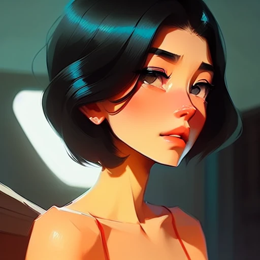 close up portrait female , (black hair), green eyes, long hair, smirking, by (((Atey Ghailan and Emmanuel Shiu))), standing in a street, at night
(<SamDoesArt2>:0.84)