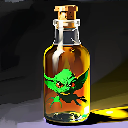 gremlin in a bottle, stylized game icon, by greg manchess, trending on artstation