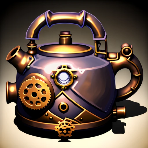 steampunk teapot, stylized game icon, by greg manchess, trending on artstation