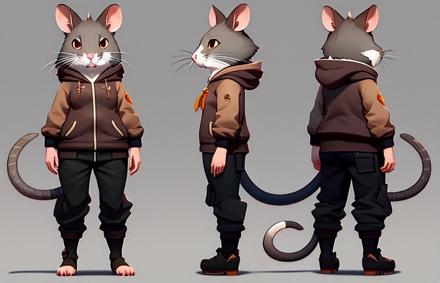 a 2d character turnaround of A rat. Subsurface scattering, rimlight, (charturner:1)., art by smoose2