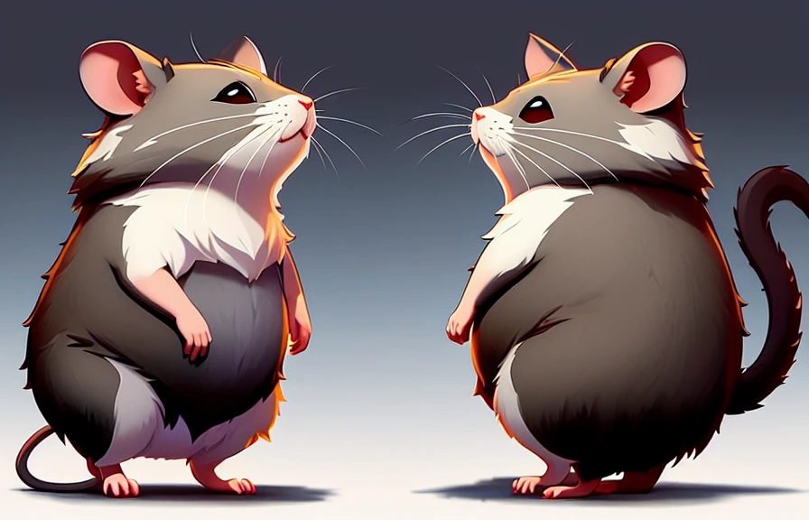 a 2d character turnaround of A rat. Subsurface scattering, rimlight, (charturner:1)., art by smoose2
