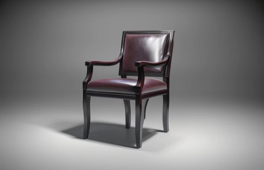 A 3D render of a gorgeous photograph of a worn leather armchair in a study , purple during summer at night, warm, film, wide-angle, polarizing, black and white conversion. , accurate lighting, high resolution textures, advanced shading, subsurface scattering, light scattering, global illumination, raytracing, camera simulation, high-poly model, nanite, post-processing, hdr, physically based rendering, PBR, octane render, 8K