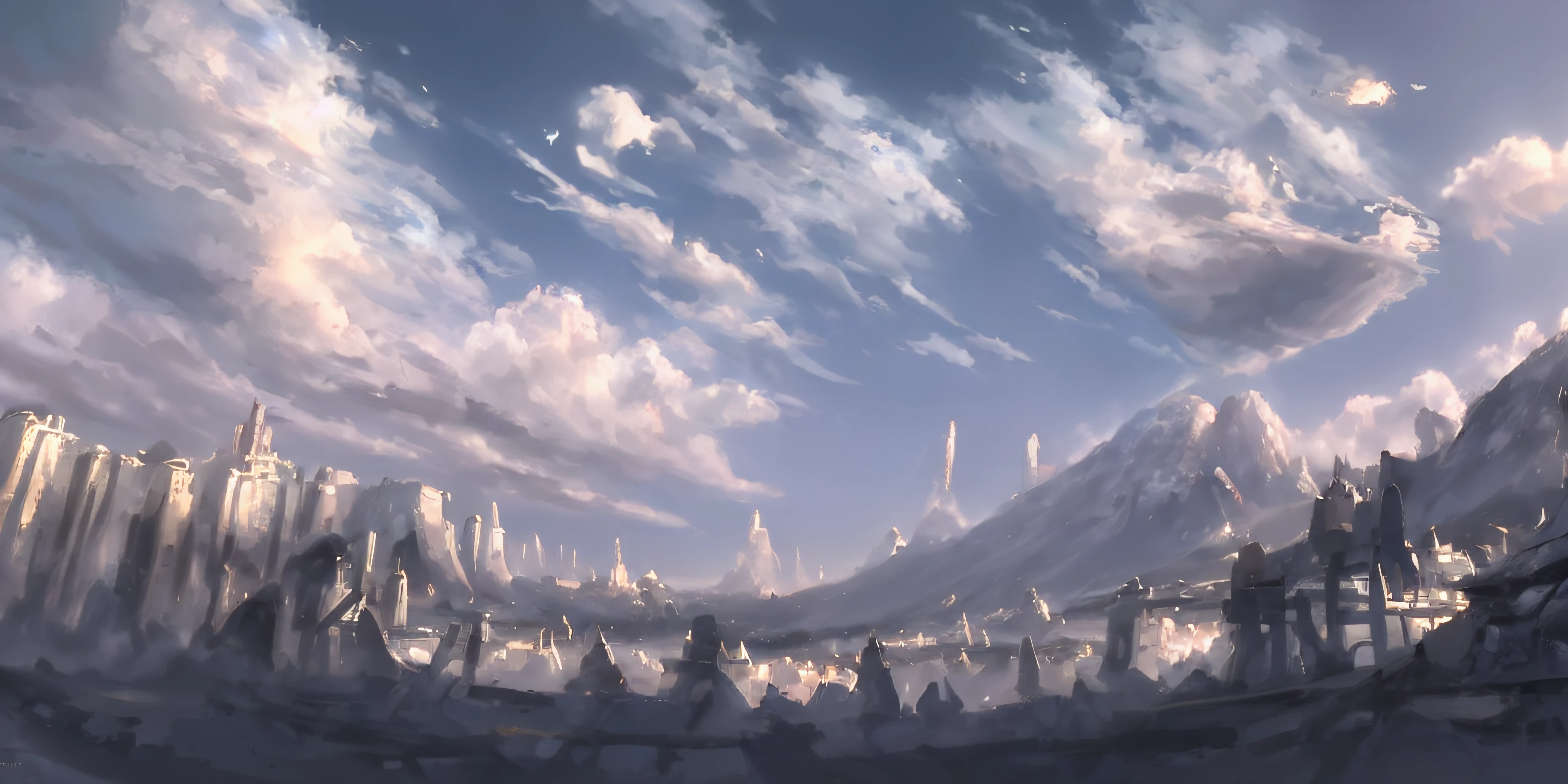 masterpiece, 1boy, a beautiful scifi sky among the clouds in the style of DBfantasyart style