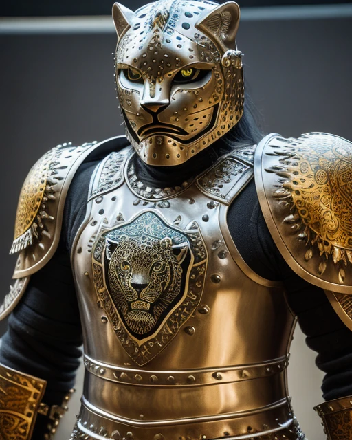 photo of a warrior with metal jaguar themed armour, highly detailed, 4 k, hdr, smooth, sharp focus, high resolution, award - winning photo