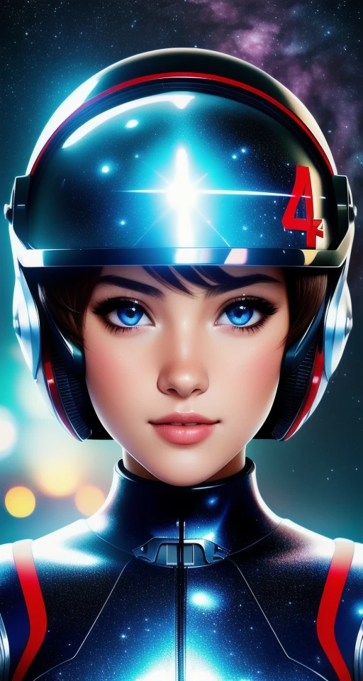 masterpiece, best quality, Half body portrait, 1girl, anime, 3D, pixar, realistic, teen girl, smiling, cute face, short hair, (astronaut helmet), starry universe background, ((true light)), super hero style, bodysuit, pin-up, beautiful, sexy, colourful, nsfw, smooth skin, illustration, artstation, (painting by stanley artgerm lau), sideways glance, foreshortening, (extremely detailed 8K), smooth, ((high resolution)), (ultra quality), ((highly detail eyes)), highly detail mouth, highly detailed face, (perfect eyes), {both eyes are the same}, glare, Iridescent, Global illumination, real hair movement, real light, real shadow, real face, hd, (2k), ((4k)), (((8k))), ((((16k))))