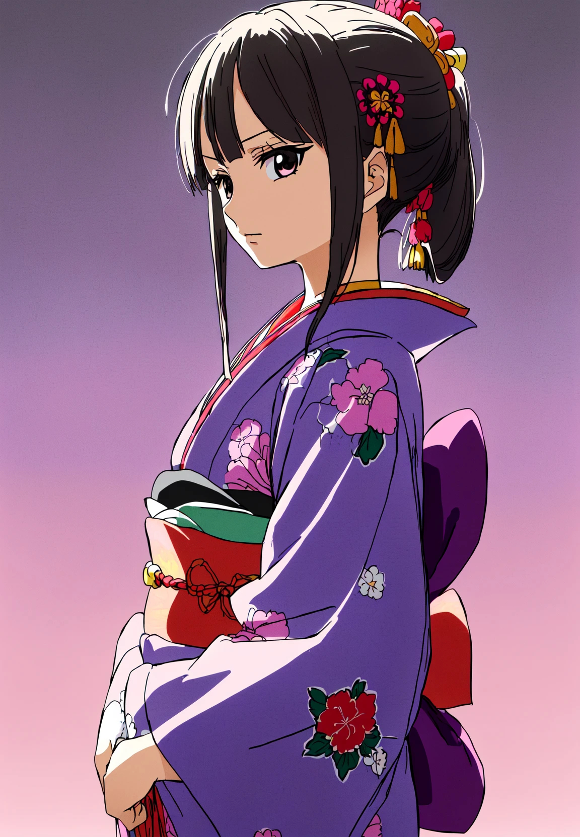 1girl, wanostyle, ((masterpiece)), ((best quality)), extremely detailed, bloom, illustration, kimono, traditional_clothing, depth of field, sketch, dark intense shadows, sharp focus, soft lighting, hdr, colorful, good composition, solo, anime style