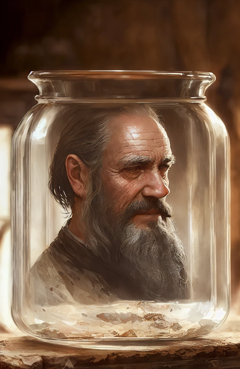 Style-Glass, award winning portrait photo of an older male medieval tavern owner with (pockmarked skin:1.3) wrinkles on face, medieval tavern background [Style by Style-Tavern::25]  sinister, evil, (backlighting:1.3), digital painting, concept art, smooth, sharp focus, rule of thirds, dark fantasy,intricate details, art by aleksi briclot, (shallow depth of field:1.1)