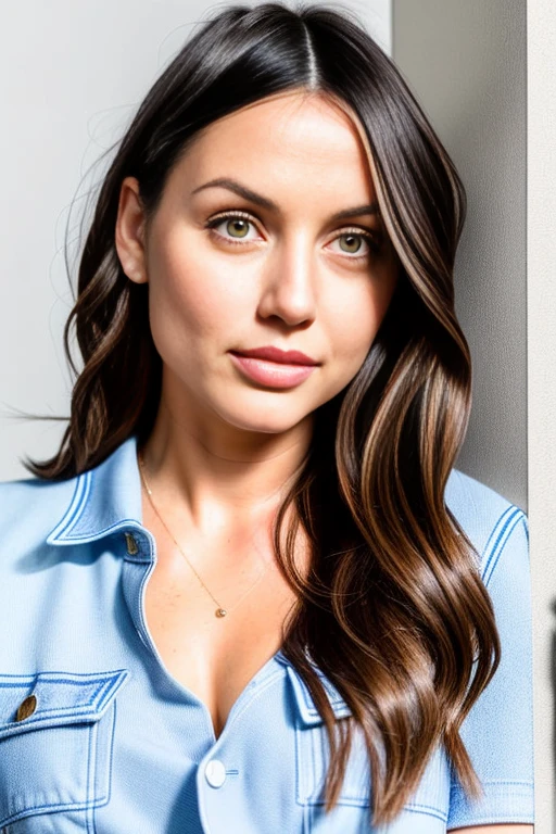 AnaD, long brown hair, photoshoot, brown backdrop, natural lighting