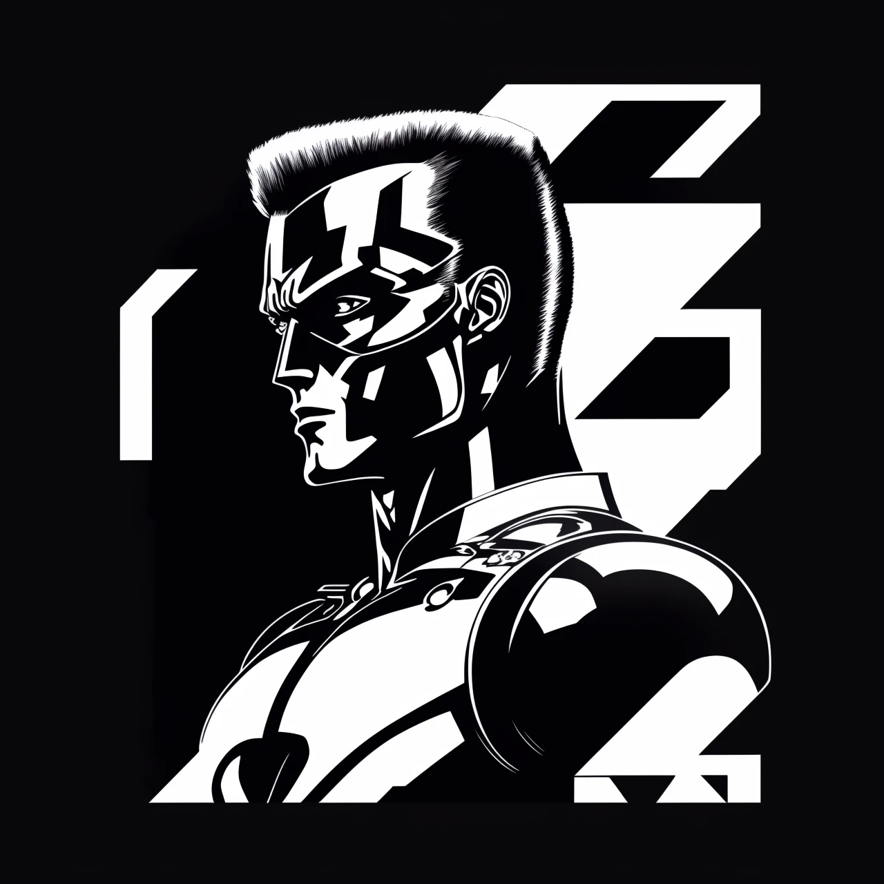 a symbol of a terminator t-1000 (on a black background:1.2) as t-shirt logo in the style of <MAGIFACTORY>