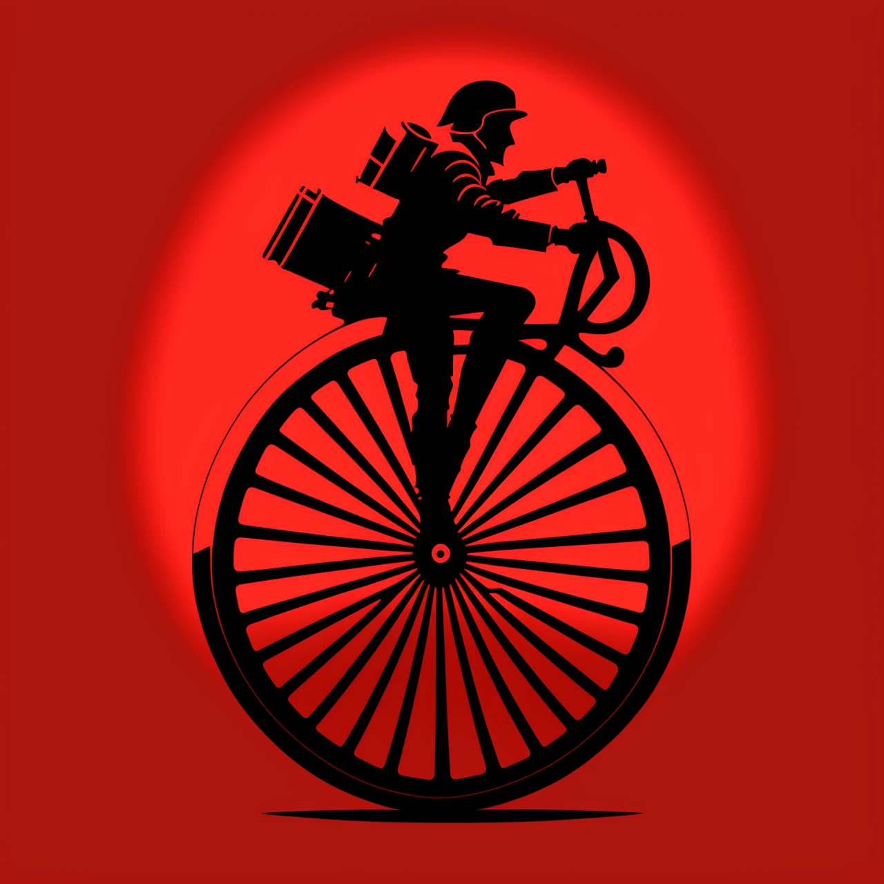 a symbol (on a red background:1.2). The steampunk unicycle race as t-shirt logo in the style of <MAGIFACTORY>
