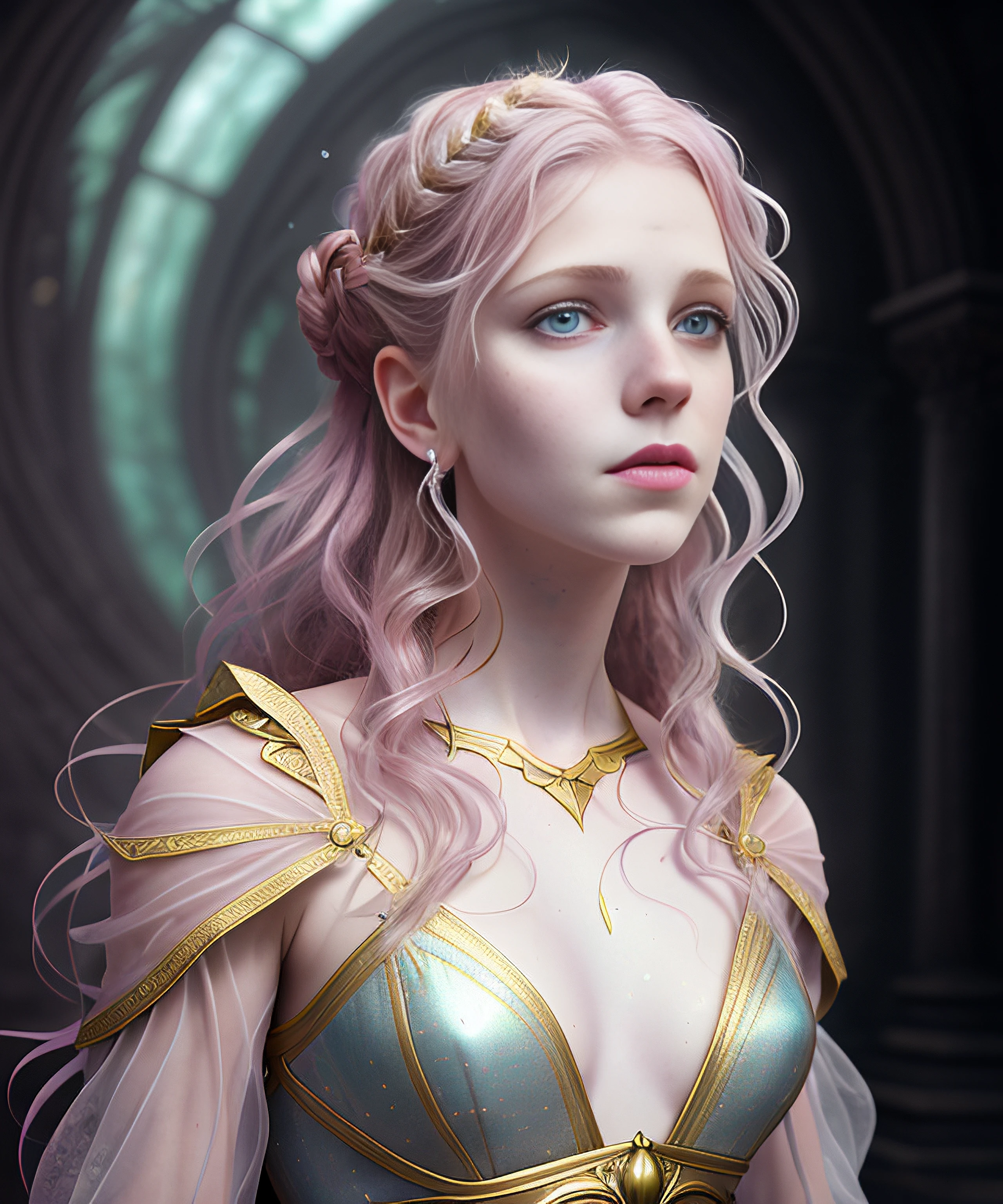 (1 girl) pale pink haired goddess, wearing byzantine gown | fantasy, hyper-detailed, accurate anatomy, symmetrical facial features, sharp focus, volumetric lighting, 16k | karol bak, yoshitaka amano, tom bagshaw, aurora, zbrush cel-shaded, cgsociety | ethereal beautiful astral vaporwave storybook illustration, dark fantasy (skin defect: 0,7) (freckled face: 0,7) (Birthmark: 0,3) (greasy hair: 0,7) (clothes wrinkling: 0,5) (body scrub: 0,4) (perfect eyes: 1,0) (eyes size: 1,0) (lipsticked mouth: 1,5) (boobs size big) (age 25) (hair color Brown) (long hair minimum) (make up minimum) (face skinny) (realistic fingers) (little nose) (NO TEXT) (attentive facial expression) (Fog: 1,1) (HEAVY RAINING) (left and right hands five fingers) , (studio quality:1.1), (8k uhd:1.1), (ultra realistic:1.1), (photography:1.1), (photorealism:1.1), (realistic:1.1), (detailed:1.1), (massive scale:1.1), (max detail:1.1), (soft lighting:1.1), (studio lighting:1.1), (photoshop:1.1), (portrait:1.1)