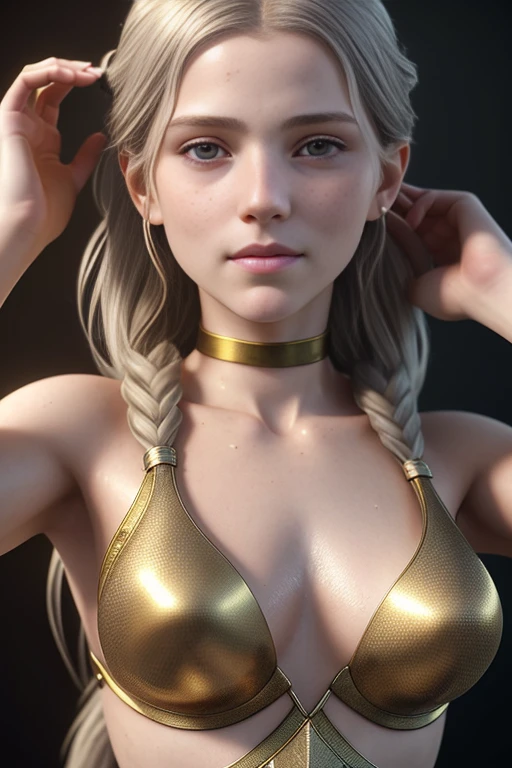 (1 girl) < intricate stunning highly detailed girl by artgerm and edouard bisson, pale eyes, long blonde hair, portrait, soft studio lighting, ultra realistic gold filigree detailed bodice, photorealistic, octane render, unreal engine, hyper detailed, volumetric lighting, hdr, octane render, 4k, 8K (skin defect: very few) (freckled face: very few) (Birthmark: 0,3) (greasy hair: 0,2) (clothes wrinkling: 0,5) (body scrub: 0,4) (perfect eyes: 1,0) (eyes size: 1,0) (lipsticked mouth: 1,5) (boobs size big) (age 25) (long hair minimum) (make up medium) (face skinny) (realistic fingers) (little nose) (NO TEXT) (attentive facial expression) (left and right hands five fingers)