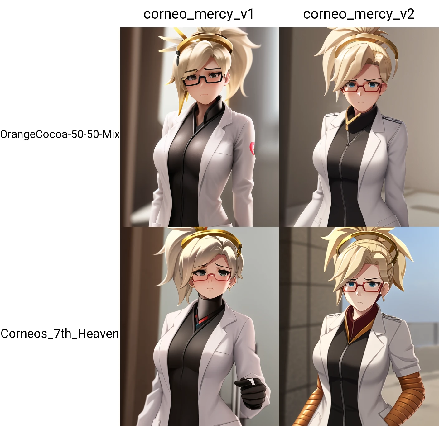 best quality, 1girl, frown, confused, lab coat, semi-rimless eyewear, corneo_mercy_v1,