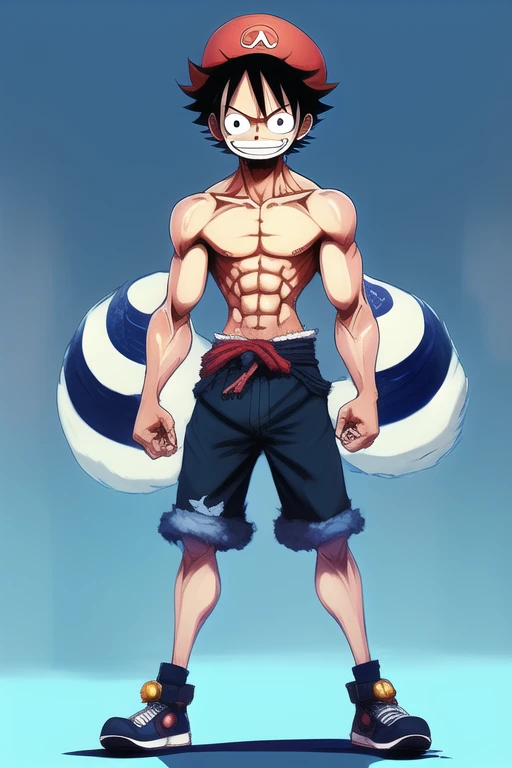 High detail color photograph of one piece luffy from league of legends with a [(microwaist:1.3)::10], star guardian outfit, on the subway, messy hair, soft natural lighting, 8k photograph, shot on gopro, instagram selfie, smooth skin, ((man)), male, dude, tummy focus, film grain, pixar, navel, t shirt, cool jacket, sailor suit, sneakers, thighs, blue eyes, visible abs, perfect tummy, art by wlop, armor, body armor, art by kim possible
