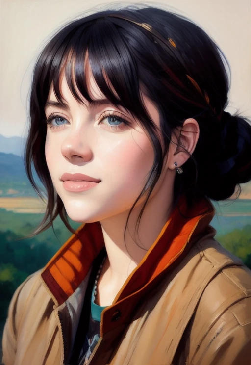 (portrait:1.1) photo of the most beautiful artwork in the world featuring BiL13L1SH, smiling, heart professional majestic oil painting by Ed Blinkey, Atey Ghailan, Studio Ghibli, by Jeremy Mann, Greg Manchess, Antonio Moro, trending on ArtStation, trending on CGSociety, Intricate, High Detail, Sharp focus, dramatic, photorealistic painting art by midjourney and greg rutkowski