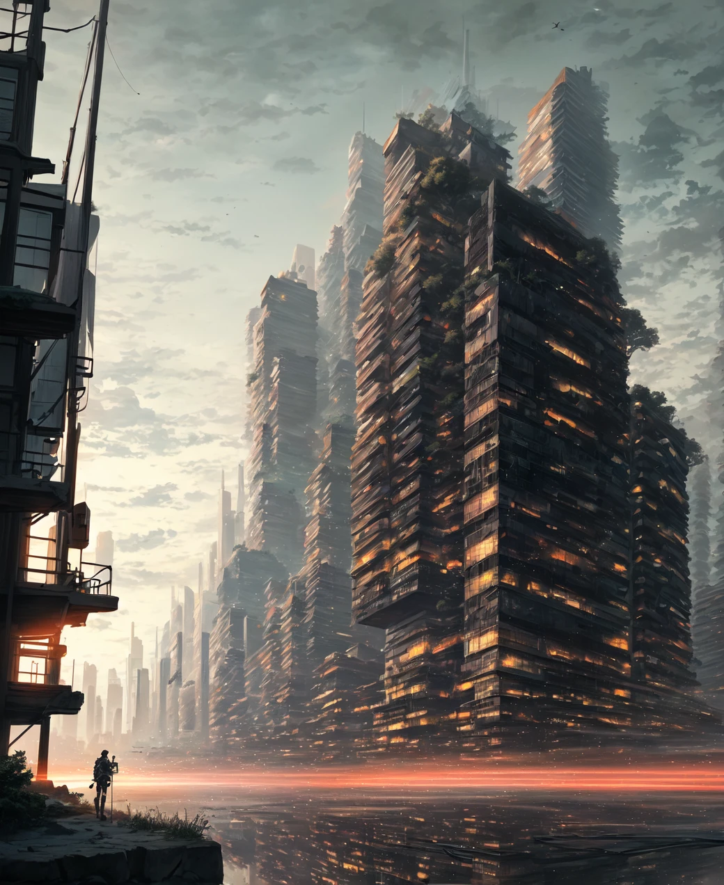 futuristic nighttime cyberpunk New York City skyline landscape vista photography by Carr Clifton & Galen Rowell, 16K resolution, Landscape veduta photo by Dustin Lefevre & tdraw, 8k resolution, detailed landscape painting by Ivan Shishkin, DeviantArt, Flickr, rendered in Enscape, Miyazaki, Nausicaa Ghibli, Breath of The Wild, 4k detailed post processing, atmospheric, hyper realistic, 8k, epic composition, cinematic, artstation