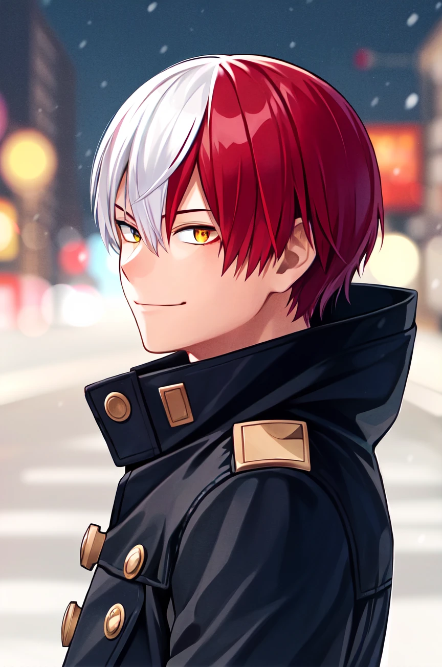 horikoshi kouhei, 1boy, bangs, blue eyes, blurry, blurry background, boku no hero academia, burn scar, closed mouth, coat, from side, gugugunogu, heterochromia, highres, jacket, multicolored hair, red hair, scar, scar on face, smile, solo, todoroki shouto, white hair, winter clothes, winter coat, yellow eyes
<lora:horikoshi_kouhei-000030:0.5>