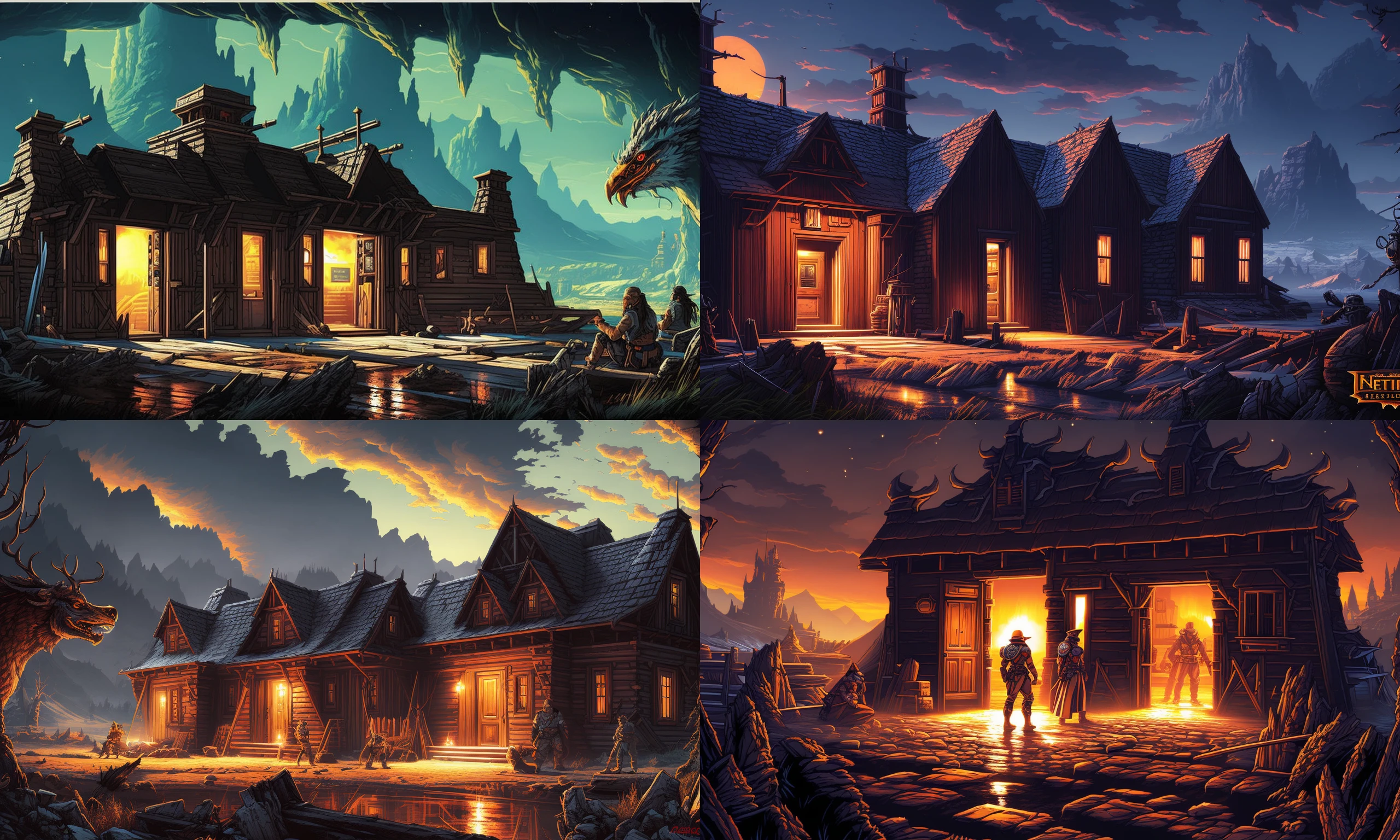 Dark Fantasy 1700s City d&d Elder Scrolls Diablo III Old West Frontier fantasy, vector-art, detailed realistic professional art masterpiece, nebulae galaxy inside doors