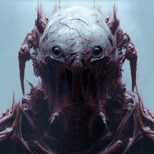 alien creature, fangs, claws, snout, mech, cybertech, 4k, highest quality,grunge aesthetics, grunge textures, washed out colors, art by RFKTR_bontrex