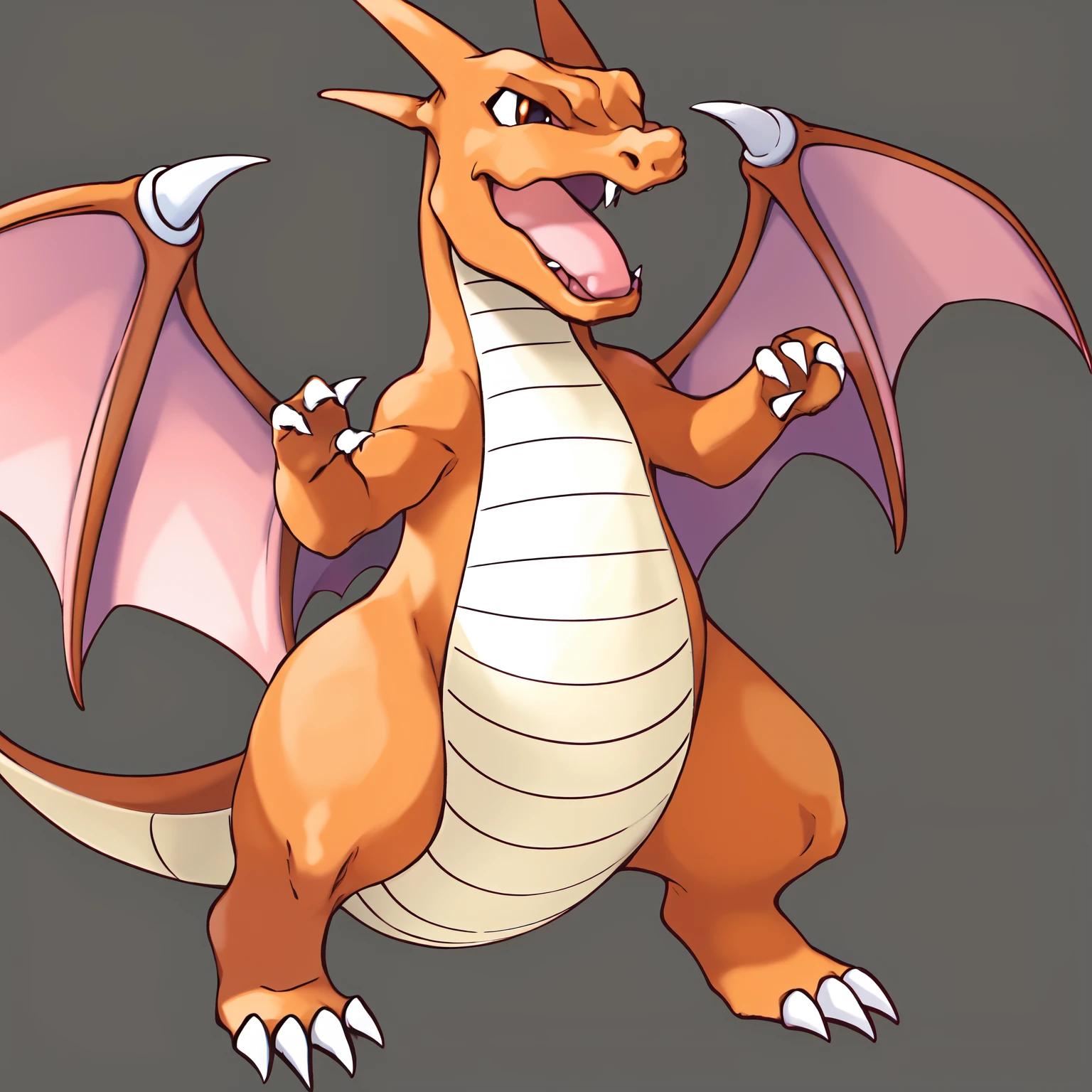 sugimori ken \(style\), pokemon \(creature\), dragonite, charizard mega X, solo, open mouth, simple background, full body, wings, teeth, tongue, no humans, fangs, claws, black body, white background,
<lora:sugimori_ken_style-000060:0.5>
