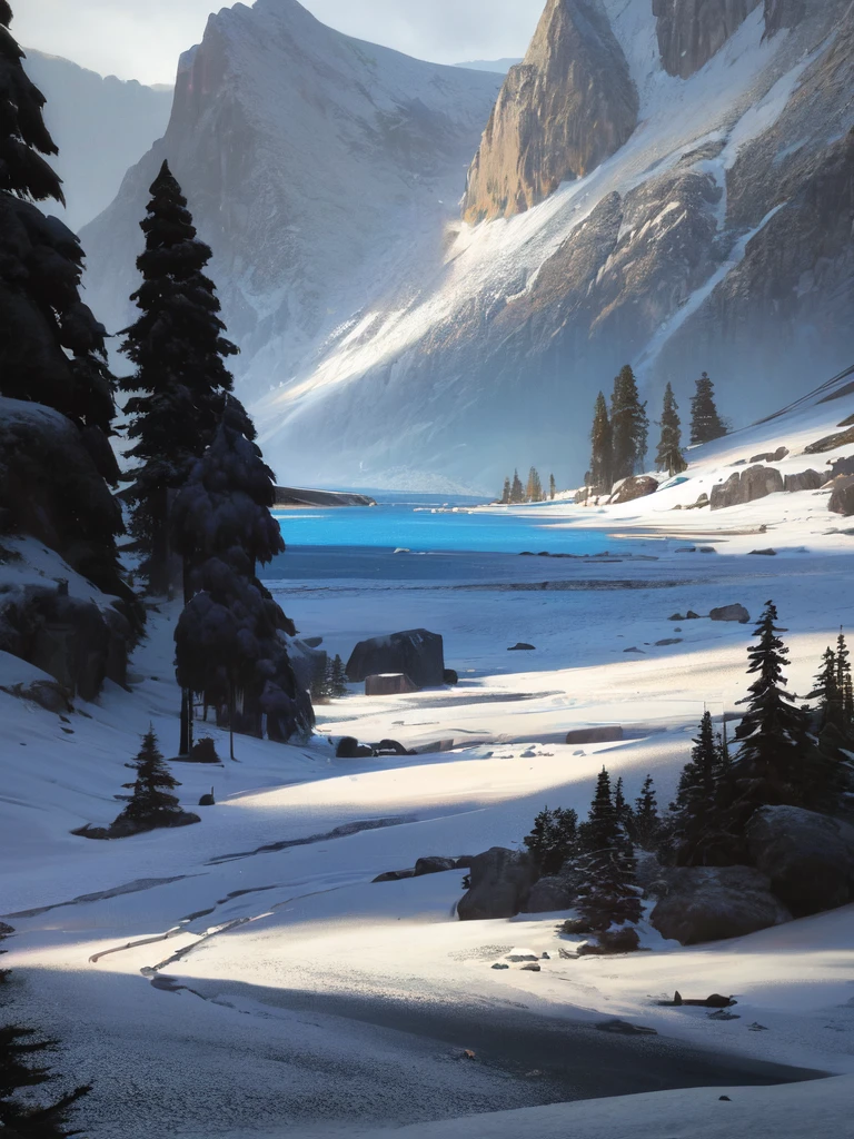 ConceptArt, scenery, ice, snow, glacier, mountain, peak, apex, sky,night, universe,crystal,ocean,landscape, wallpaper, from behind, sky