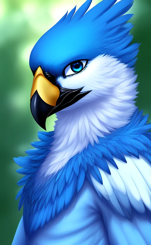 , avian, solo, beak, bird, feathers, blue eyes, blue body, new world jay, white body, white feathers, feral, male, ambiguous gender, blue jay, blue feathers, anthro, jay bird, hi res