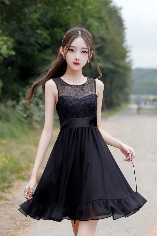 best quality, masterpiece, black dress, 1girl, standing