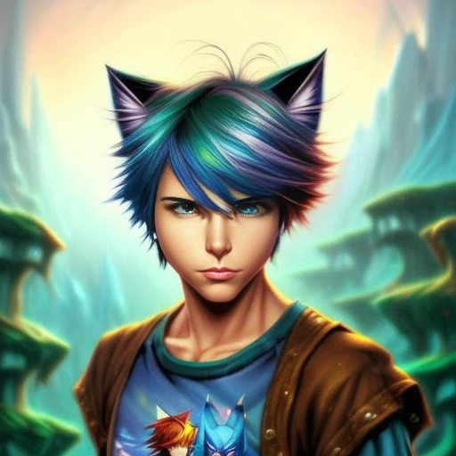 joe madureira comic book style, Thomas Kinkade Painting, Larry Elmore, WLOP, extremely attractive female , rainbow hair, looking at the camera, perfect face, perfect eyes,,snthwve style, kairowez