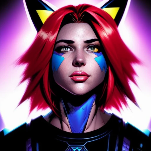 comic book style, joe madureira style line art, extremely attractive girl, woman, female wearing an x-men t-shirt, american heritage, blonde hair, bright red eyes, proud expression, standing inside a nightclub singing,snthwve style, nvinkpunk, duskypie
